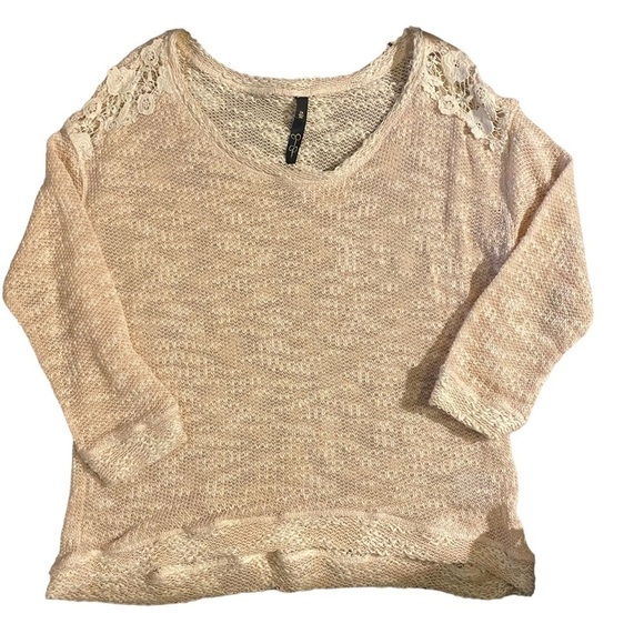 Jessica Simpson Sweaters - JESSICA SIMPSON Plus Size Lace Trimmed Slub knit LS Woven Sweater Tunic Top 2X